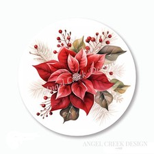 Red Poinsettias Christmas Flowers Favors Scrapbook Stickers Envelope Seals