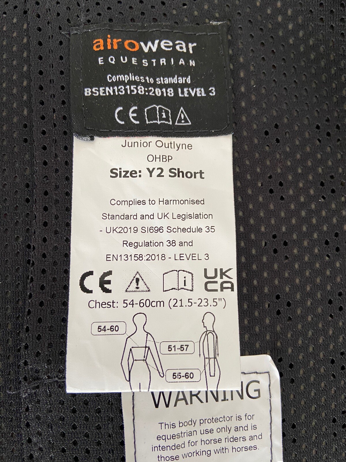 Equestrian Airowear Outlyne Body Protector, Childs Y2 Short. Horse/Pony