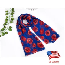 Poppy Flower Soft Women Long Scarf Wrap Ladies Shawl Bikini Swimsuit Cover