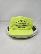 Vintage Neon Green Nylon Strapback Hat 1990s Walk Michigan Used FAST SHIPPING