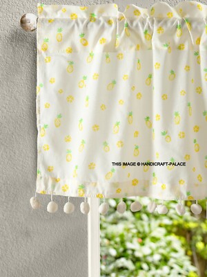Indischer Handblockdruck Küchenvorhang Baumwolle Ananas Design Fenster Vorhänge
