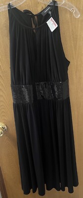 R&M Richard s Black Sequined Stretch  Empirewaist Sleeveless Evening Dress 12 L