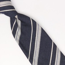 John G Hardy Mens Wool Silk Necktie Blue White Multi Stripe Weave Woven Tie