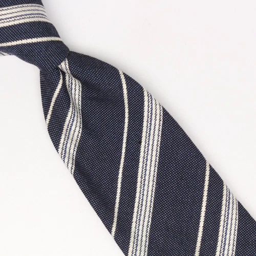 John G Hardy Mens Wool Silk Necktie Blue White Multi Stripe Weave Woven Tie