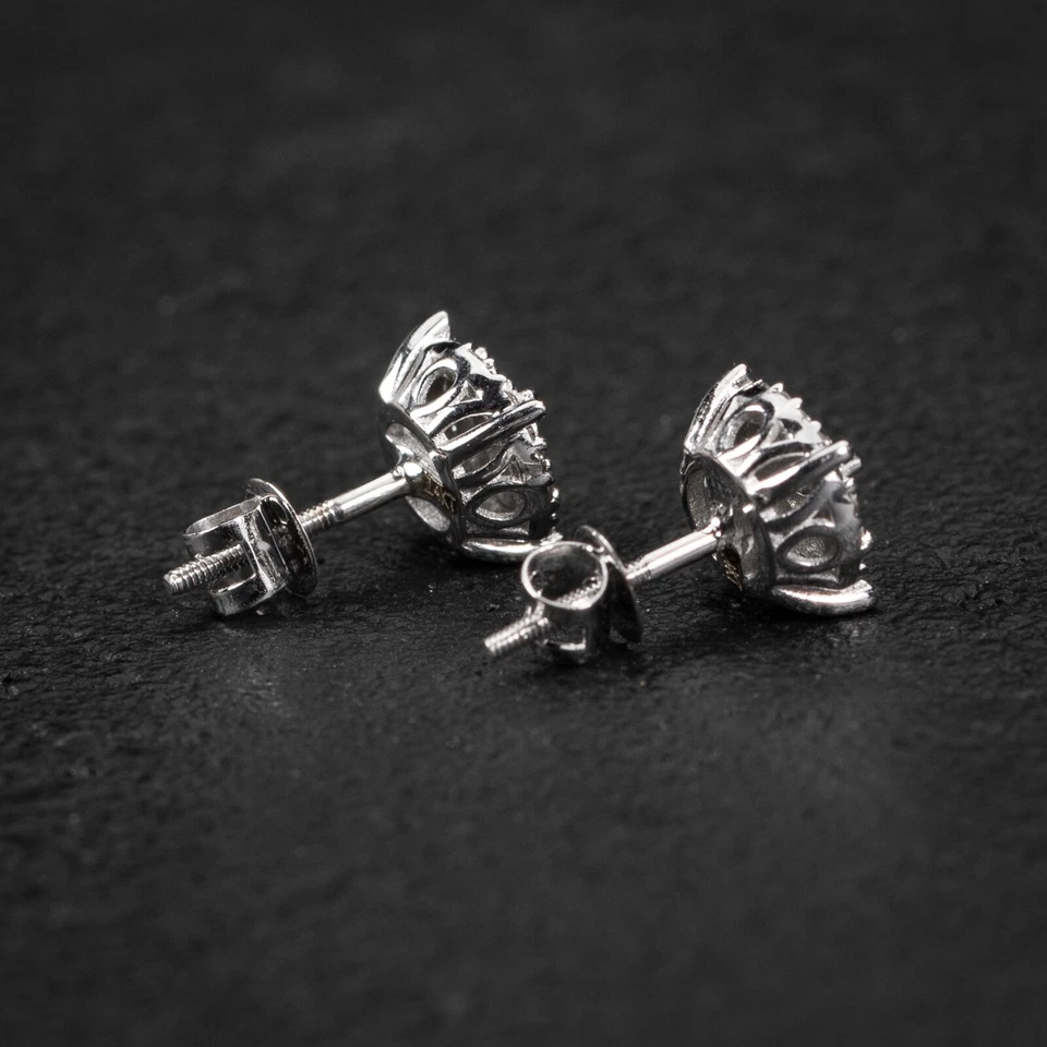 White Gold Authentic 0.28 Ct Small Round Hip Hop Natural Diamond Stud Earrings - Image 4 of 4