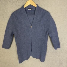 HUBERT GASSER Sweater Womens M Blue Merino Wool Open Front Career Office