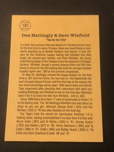 1985 Leaf Dave Winfield Don Mattingly #140 HOF - 第 2/2 張圖片