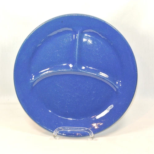Bauer Pottery PLAINWARE Cobalt Blue Grill Plate Divided 10 3/8 inches Vintage