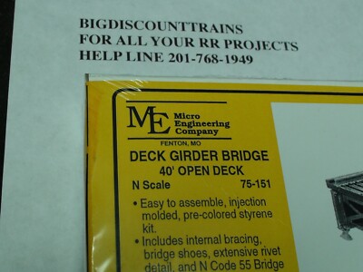 Micro- Engineering #75-151 N SCALE DECK GIRDER BRIDGE 40' OPEN DECK