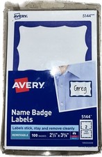 Avery Name Badge Labels 2-1/3" x 3-3/8" 100 Badges Removable 5144