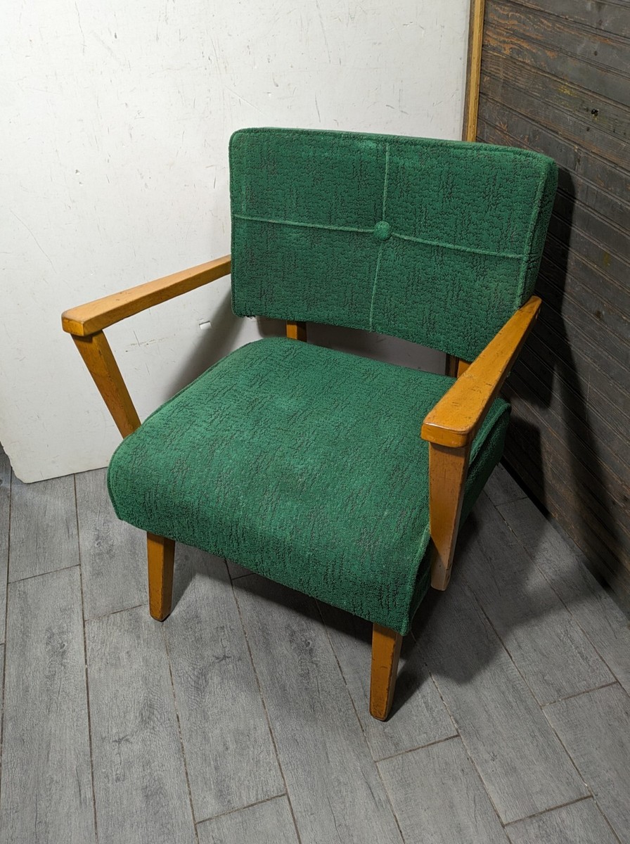 Vintage Mid Century Modern Atomic Green Slipper Lounge Arm Chair