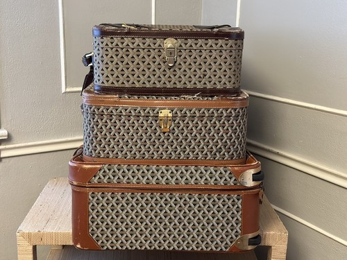 Goyard Suitcase Rare Set 3 Trunk Pyramid Vintage Luggage Like Louis Vuitton - Picture 4 of 24