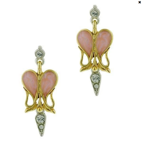 1928 Jewelry Gold-Tone and Silver-Tone Crystal Light Pink Enamel Drop Earrings