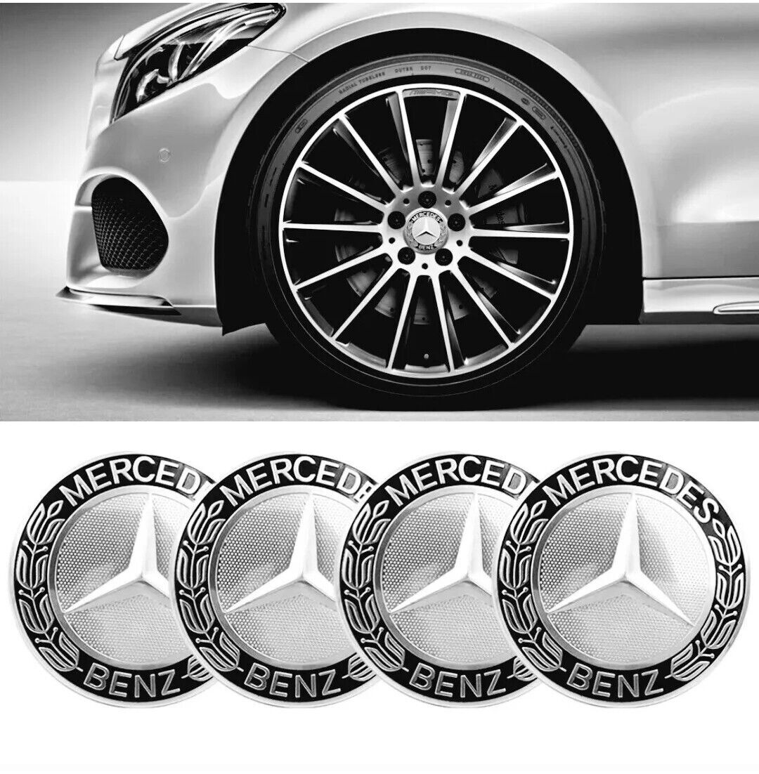 4x Black Alloy Wheel Mercedes Centre Hub Caps 75mm A B C E S M Class ML CLA GLA#
