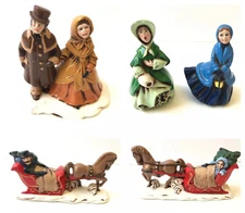 Vintage Byron Molds Vintage Christmas Ceramic Villagers  Horse Sleigh 1979 1980