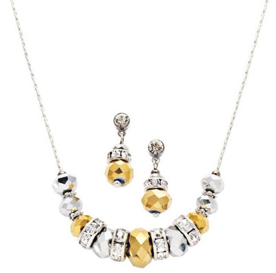 CAKE c.A.K.e. by Ali Khan NECKLACE & EARRING Set Gold & Silver Beads Rhinestones