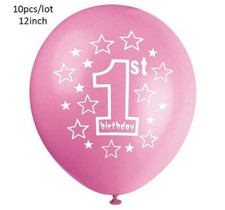 1st Birthday Balloons Set Light Pink Stars Latex
