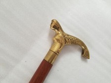Vintage Brass Mermaid Handle Antique Victorian Cane Wooden Walking Stick Gift
