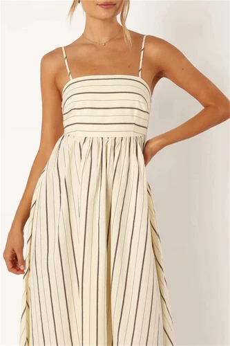 Women's Casual Basic Spaghetti Strap Maxi Dress Sleeveless Summer Strips Dresses - Picture 9 of 31