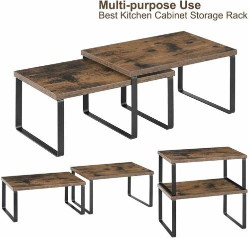 2 Pack Kitchen Spice Rack Table Shelves Wood Storage Racks for Cabinet Organizer