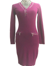  Women’s nice winter knee length knit dress YU.K size S dark purple bodycon NWT