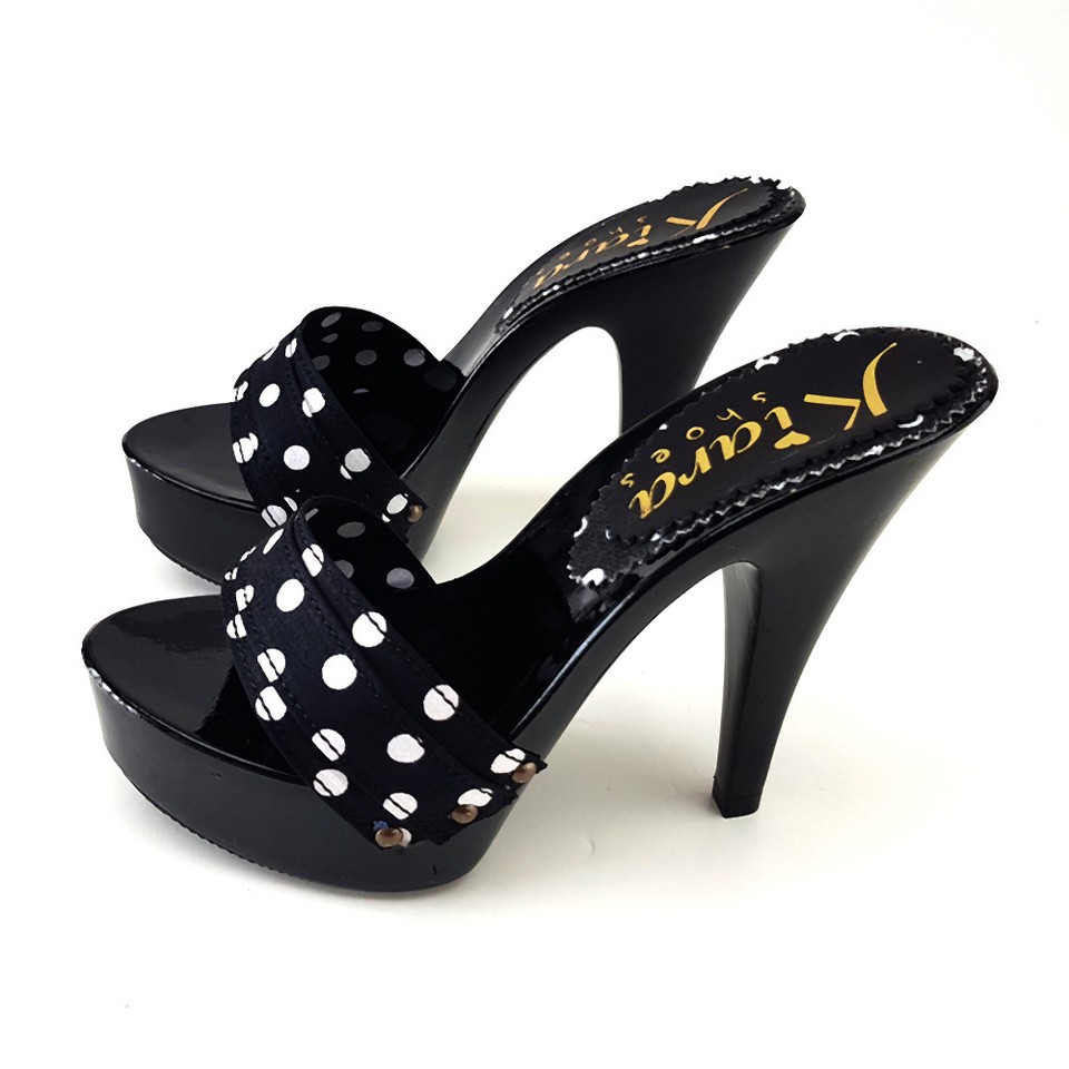 Mules à Pois Noirs Vernis - Fabrication Italie - Tailles 35 à 42 - Talon 13 Cm - Marque Kiara Shoes