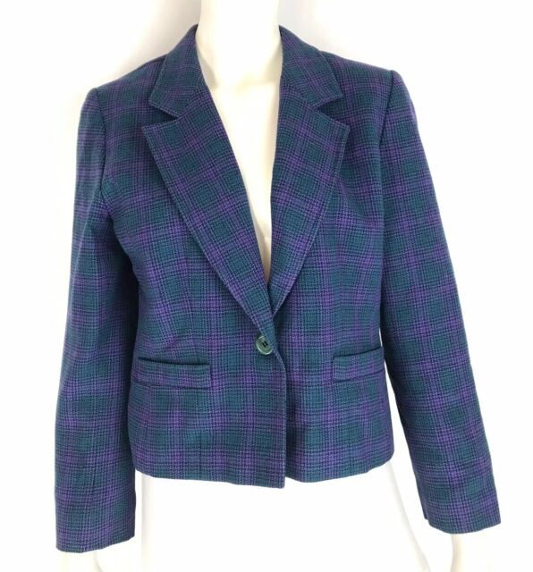 Vintage Pendleton Womens Plaid Wool Blazer Jacket Teal Made in USA Size ...