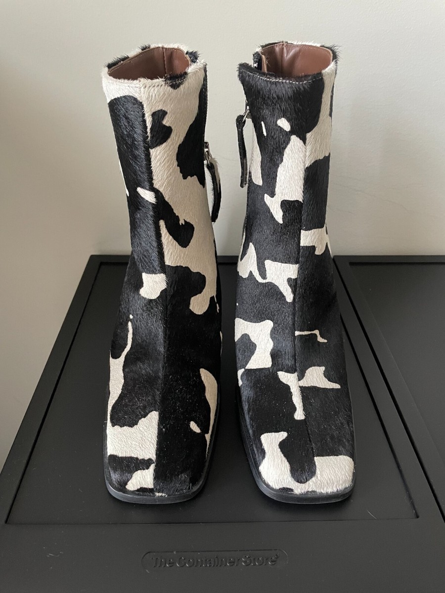 Alohas South Cow Cow Print Square Toe Leather Boots, Size 38