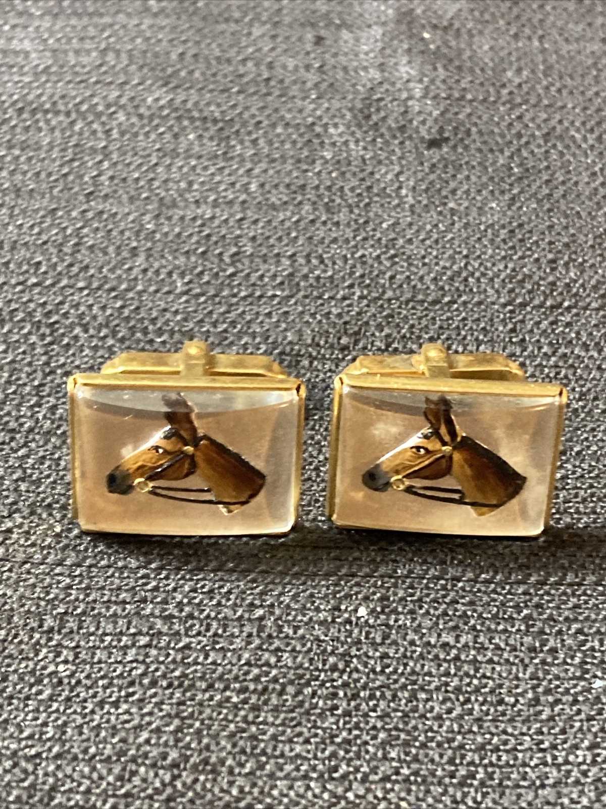 Vintage Anson Gold Tone Horse Head Cufflinks Gem