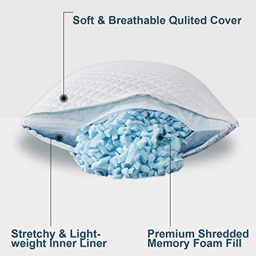 Cooling Bed Pillows for Sleeping 2 Pack Shredded Memory Foam Pillows - 