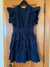 Ulla Johnson Women's V-neck Mini Ruffled Buttondown Dress Navy Size XS EUC