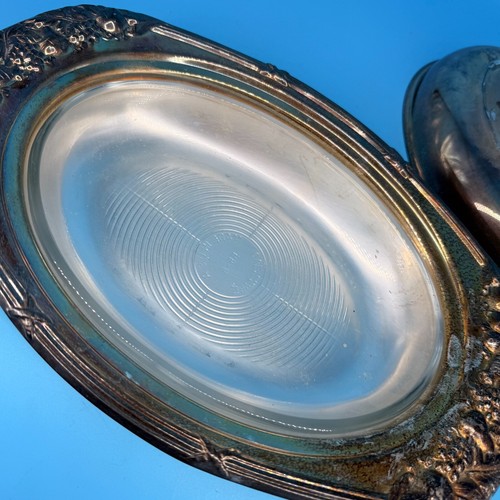 Plato cubierto de plata de colección con tapa con tapa de placa de inserción de vidrio con pátina - Imagen 8 de 11
