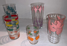 LOT OF 5 Different Vintage Glasses 2 Large, 2 Med  1 small