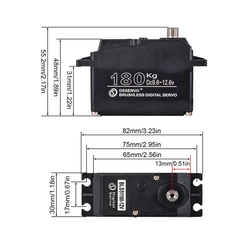 9IMOD Digital Servo 12V 24V 180Kg Brushless 180°/270° High Torque for 1:5 RC Car - Image 3 of 4