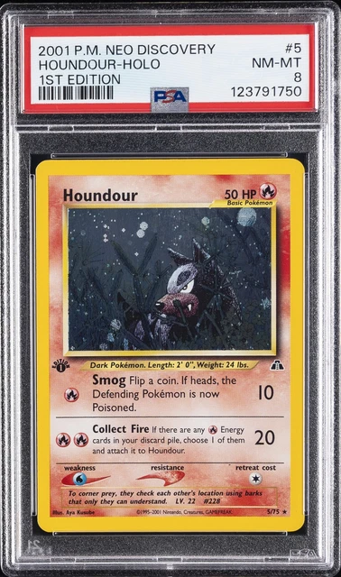 2001 POKEMON NEO DISCOVERY 1ST EDITION #5 HOUNDOUR-HOLO PSA 8
