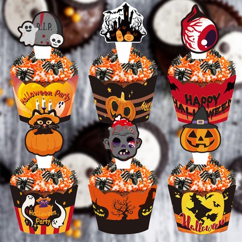 Halloween Cake Toppers Party Decorations Supplies Theme Cupcake Paper ...