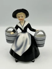 Vintage Lefton Japan Milkmaid Hand Painted girl  With 2 Buckets 6.5”