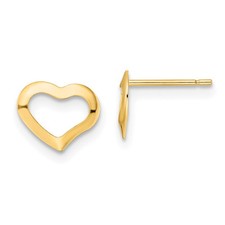 14k Yellow Gold Polished Heart Button Stud Earrings