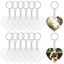 12PCS Clear Acrylic Keychain Blank Heart Love Acrylic Key Chain Blank 12PCS K...