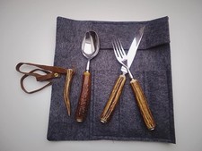 Jagdbesteck 3tlg.Othello,Wingen,M23G19,5L19cm Filzwickeltasche Fuchs F12