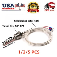 1/2/5X50mm RTD Pt100 ohm Probe Sensor L PT NPT 1/2'' Thread Insulation Lead Wire