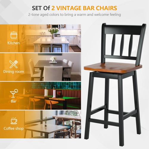 Costway Set of 2 Swivel Bar Stools 24.5" Counter Height Dining Bar Chairs Black - Picture 5 of 8