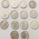 (Lot Of 14) 90% Silver Dimes- Mixed Dates- 13 Roosevelt & 1 Mercury (Circulated)