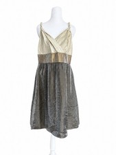 Adrianna Papell Size 14 Shimmer Metallic Cocktail Dress V-Neck Colorblock Midi