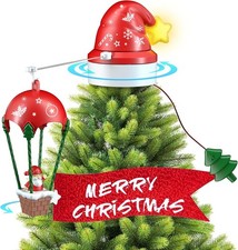 Clemas Musical Christmas Tree Topper with Lights-Animated Red Santa Hat