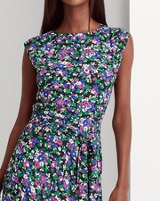 Lauren Ralph Lauren Floral Georgette Sleeveless Dress Purple Blue Womens Size 14