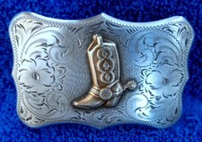 Vintage Sterling Silver Diablo Mfg. Co. Belt Buckle Gold Card Suit Cowboy Boot