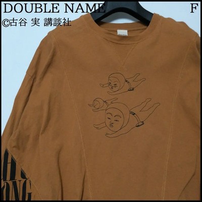 DOUBLE NAME Raglan Long Sleeve F Yellow Brown Cotton 100 Collab Design Used