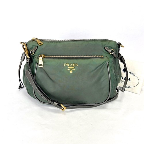 Prada nylon shoulder bag khaki green gold hardware Crossbody bag Ladies Women's - Picture 2 of 11