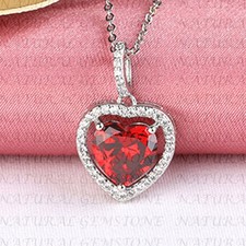 5.50Carat Heart Shape Natural Ruby and Diamond Pendant 18K White Gold Plated